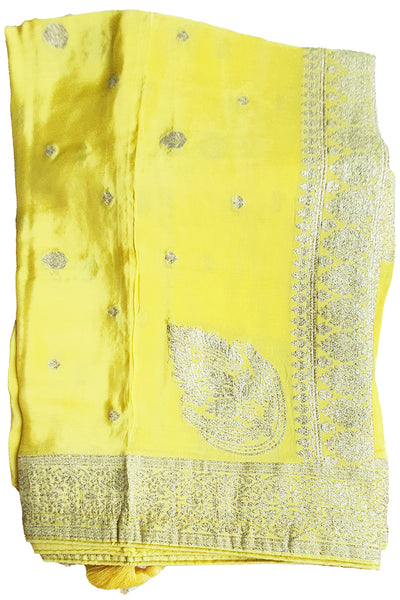 Mustard Crepe Silk Zari Embroidered Suit Set