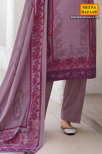 Mauve Thread Embroidered Cotton Printed Unstitched Suit