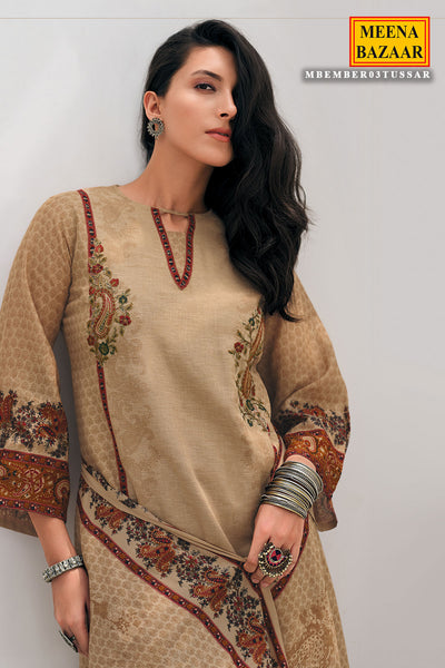 Tussar Thread Embroidered Cotton Printed Unstitched Suit