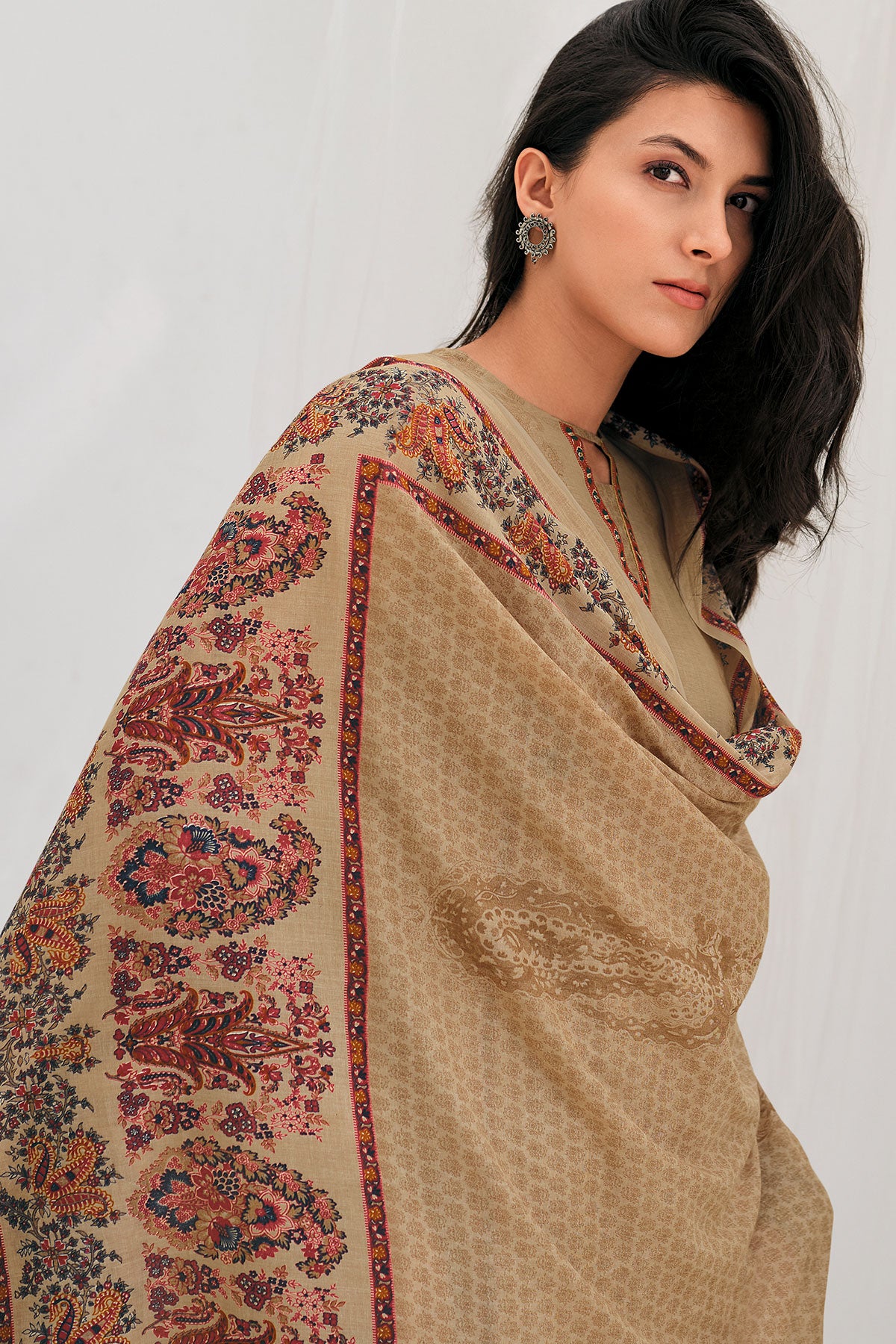 Tussar Thread Embroidered Cotton Printed Unstitched Suit