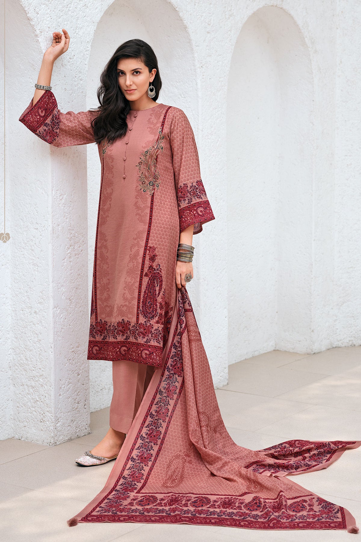 Gajari Thread Embroidered Cotton Printed Unstitched Suit