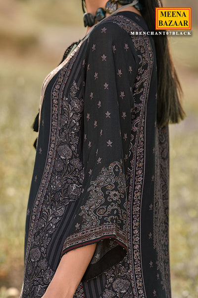 Black Muslin Digital Printed Suit Set with Embroidered Border