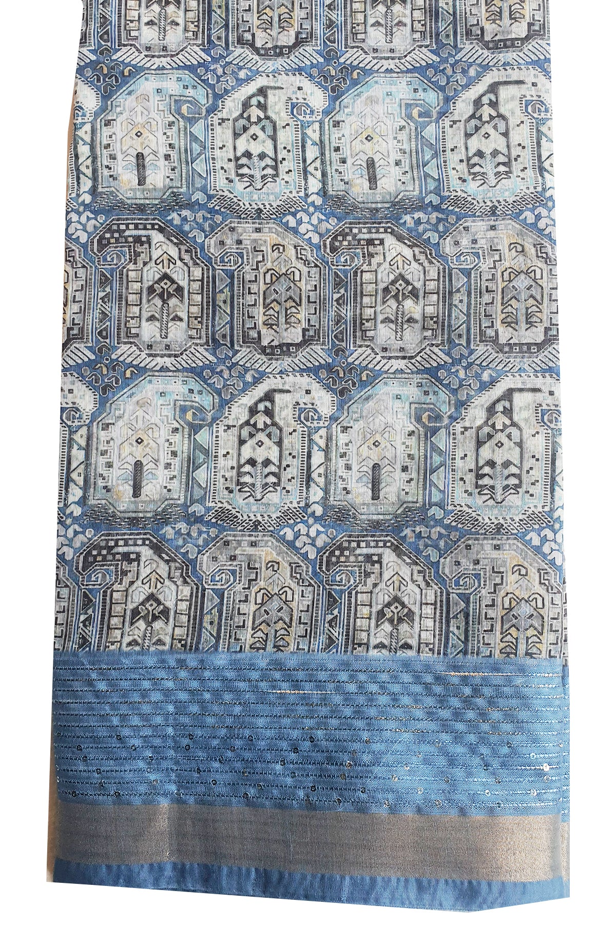 Blue Cotton Blend Sequin Embroidered Saree