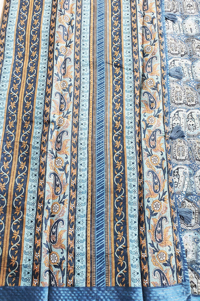 Blue Cotton Blend Sequin Embroidered Saree