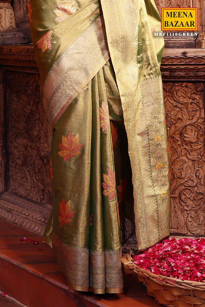 Green Silk Woven Floral Saree