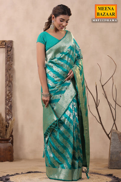 Rama Blended Silk Floral Vine Motif Zari Embroidered Saree