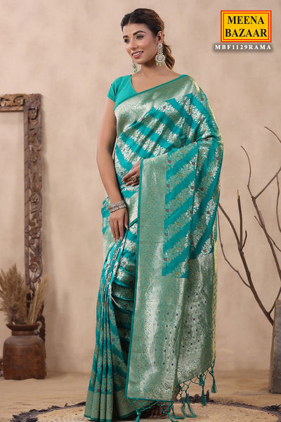 Rama Blended Silk Floral Vine Motif Zari Embroidered Saree