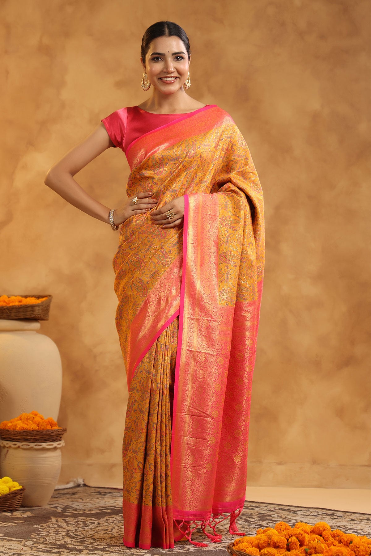 Mustard Silk Zari Woven Saree