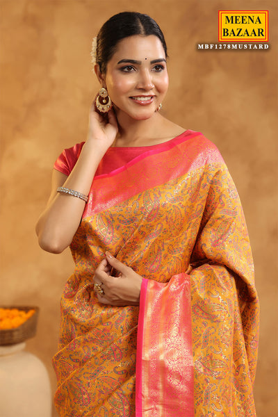 Mustard Silk Zari Woven Saree