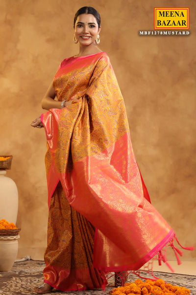 Mustard Silk Zari Woven Saree