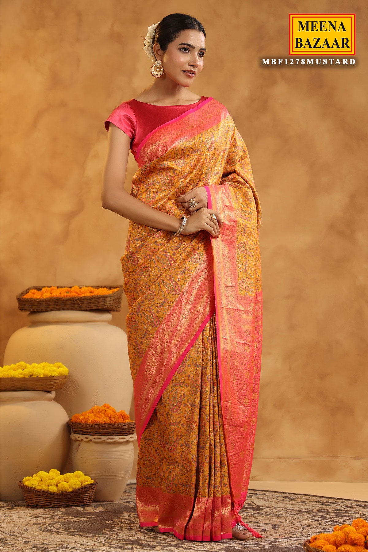 Mustard Silk Zari Woven Saree