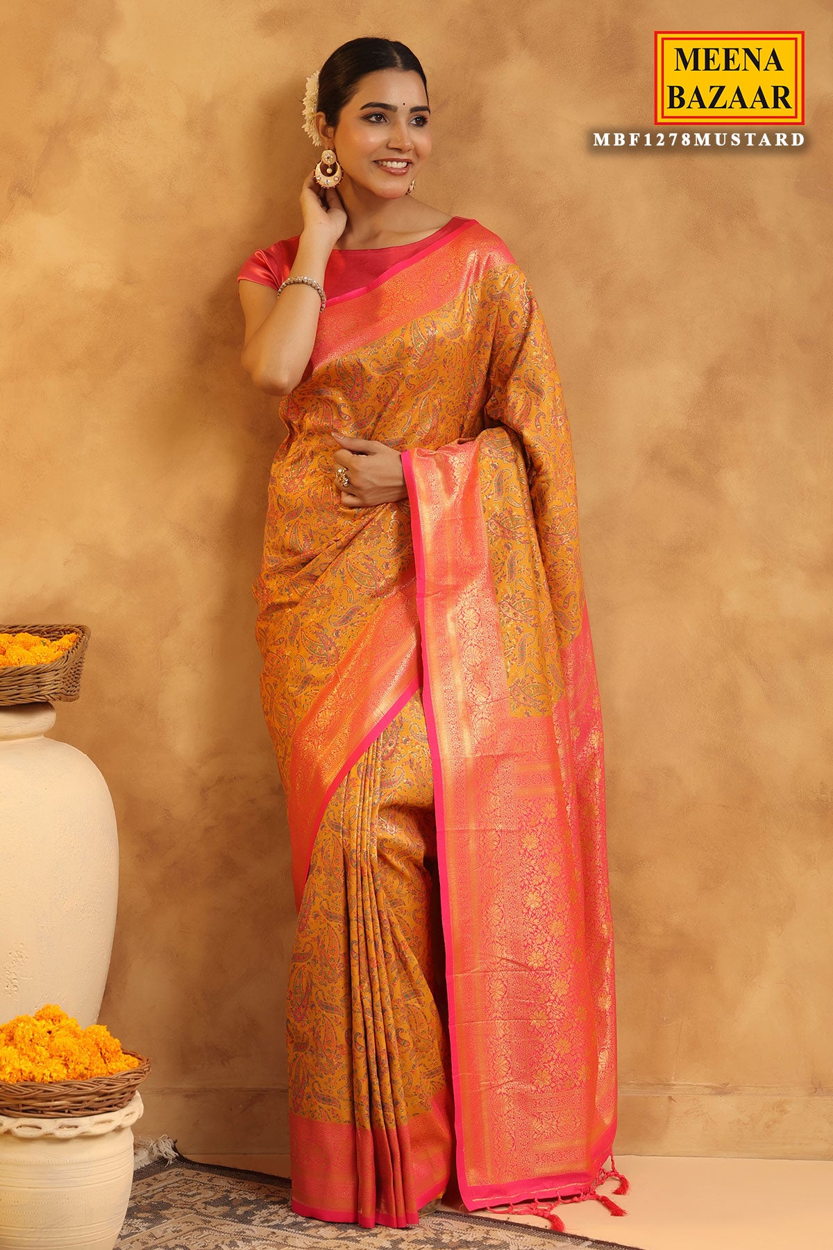 Mustard Silk Zari Woven Saree