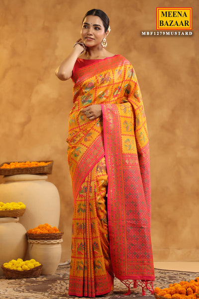 Mustard Silk Zari Resham Thread Woven Saree