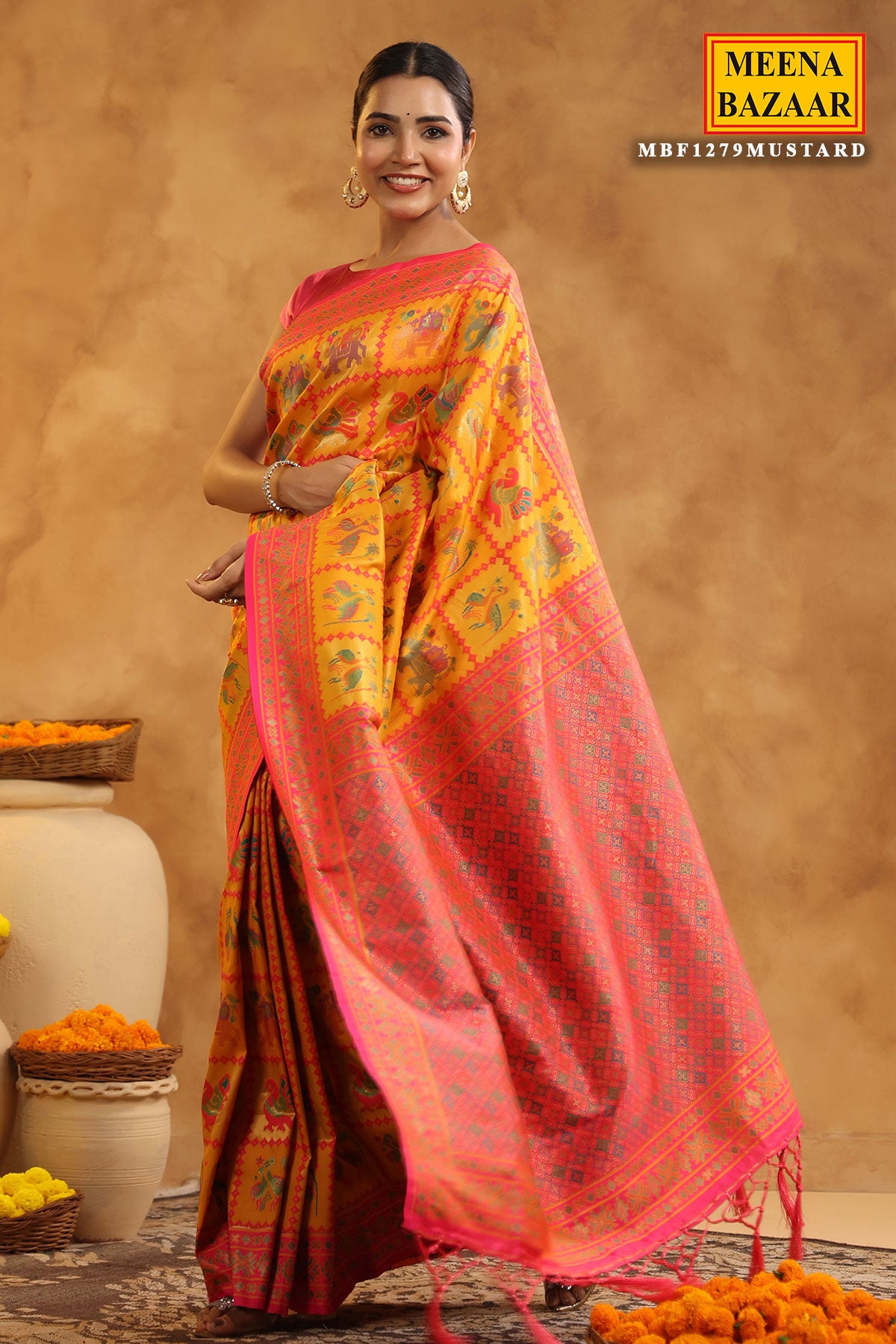 Mustard Silk Zari Resham Thread Woven Saree