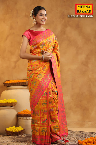 Mustard Silk Zari Resham Thread Woven Saree