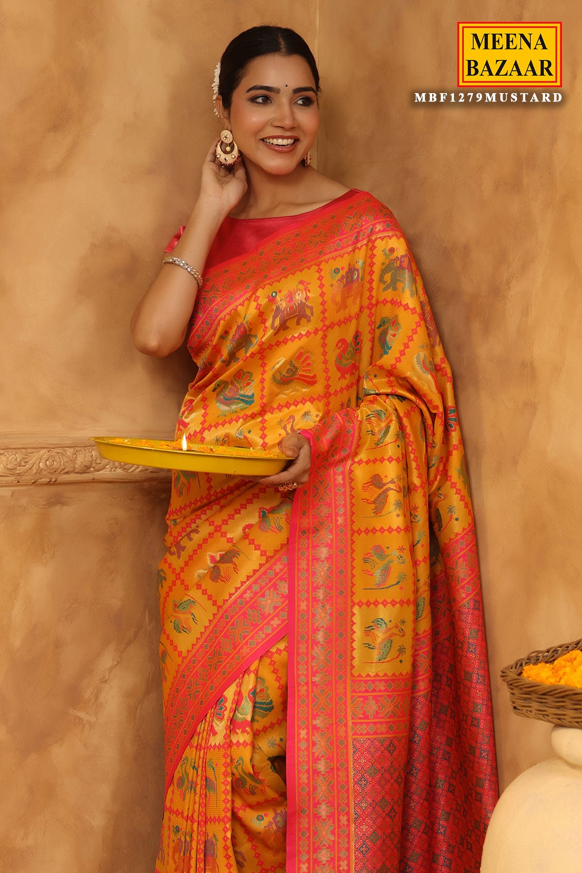 Mustard Silk Zari Resham Thread Woven Saree