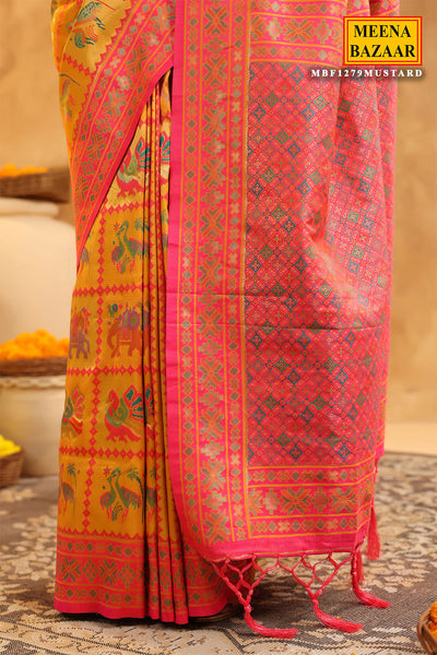 Mustard Silk Zari Resham Thread Woven Saree