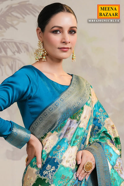 Blue Silk Zari Woven Saree With Tassels