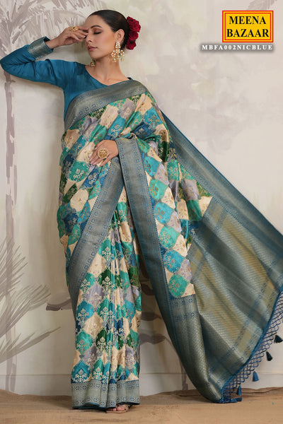 Blue Silk Zari Woven Saree With Tassels