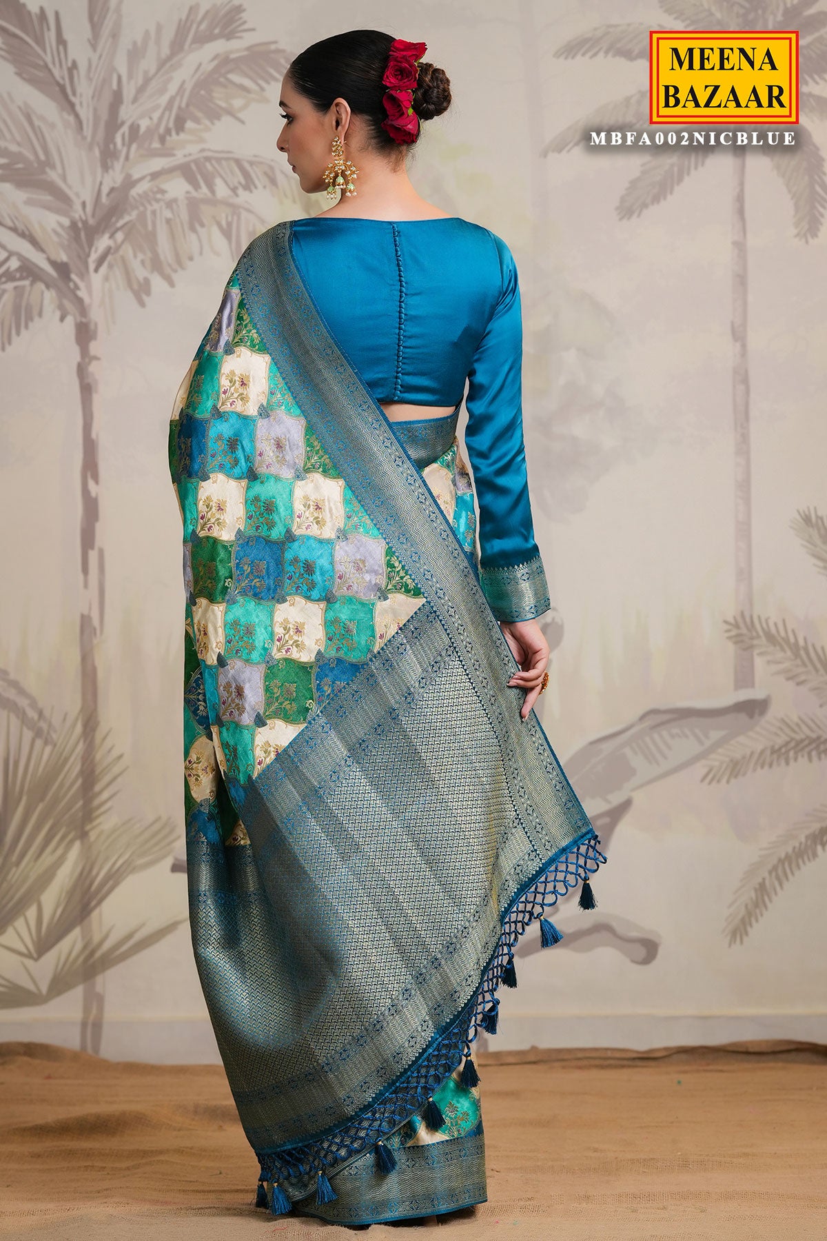 Blue Silk Zari Woven Saree With Tassels