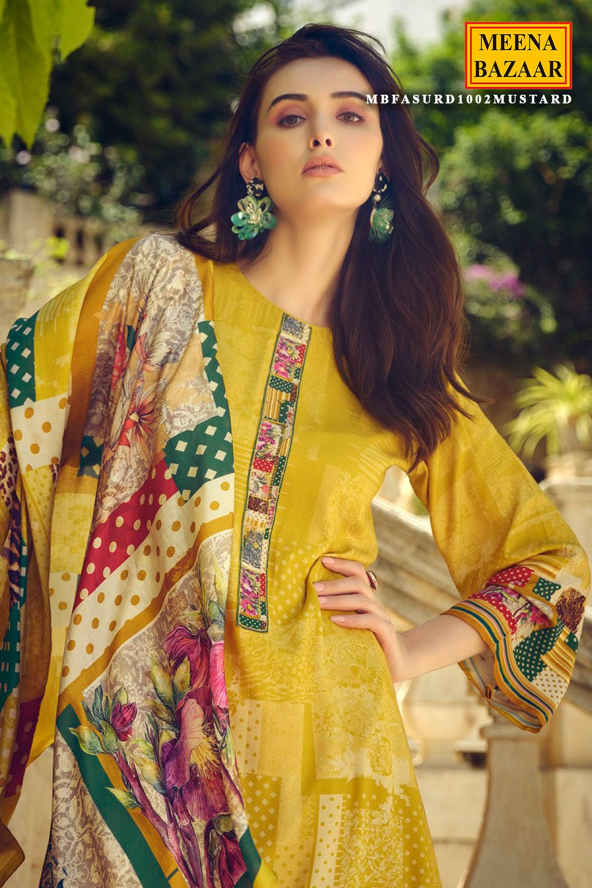 Mustard Pashmina Printed Suit