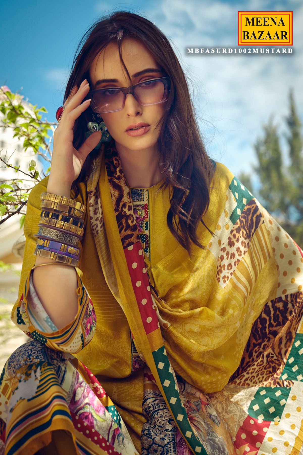 Mustard Pashmina Printed Suit