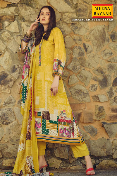 Mustard Pashmina Printed Suit