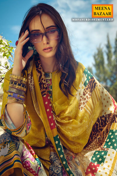 Mustard Pashmina Printed Suit