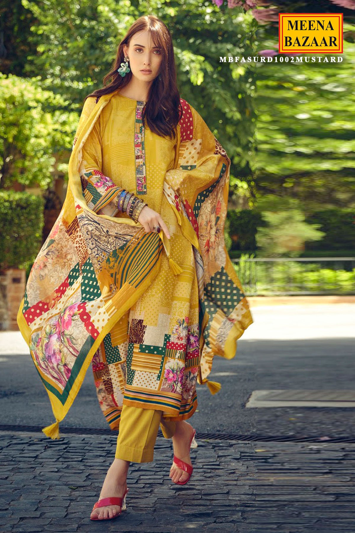 Mustard Pashmina Printed Suit