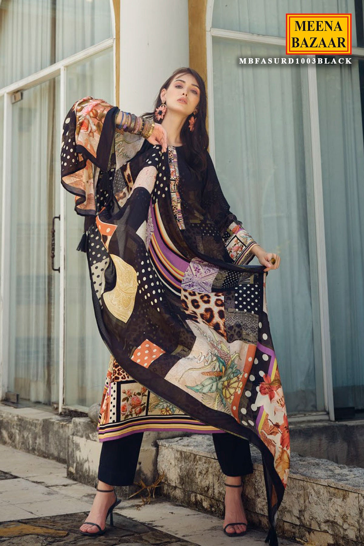 Black Pashmina Printed Suit