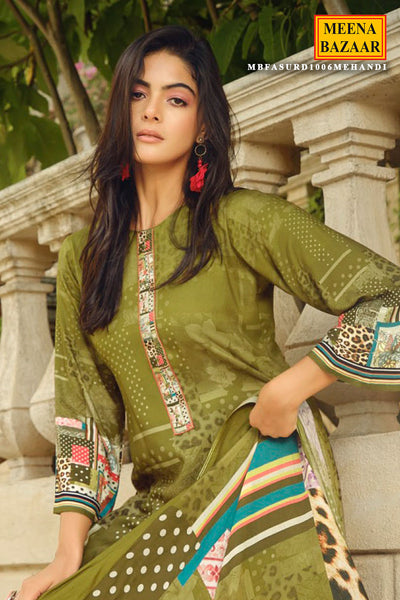 Mehandi Pashmina Printed Suit