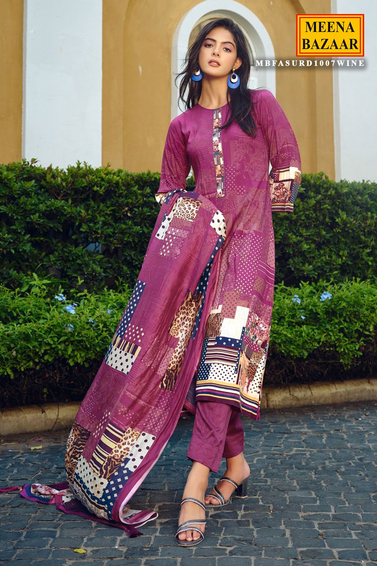 Wine Pashmina Printed Suit