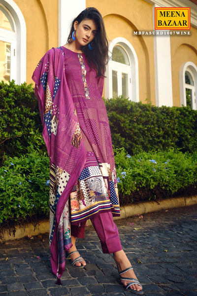 Wine Pashmina Printed Suit