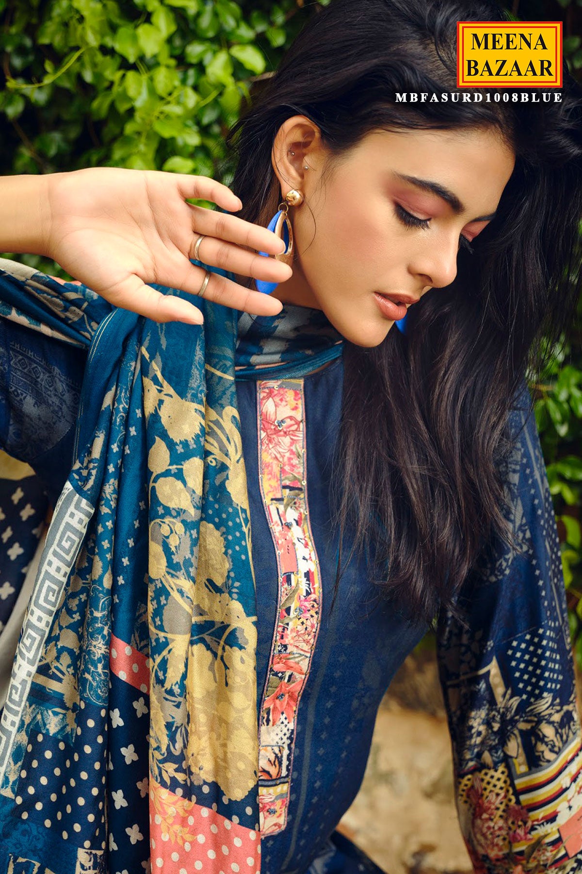 Blue Pashmina Printed Suit