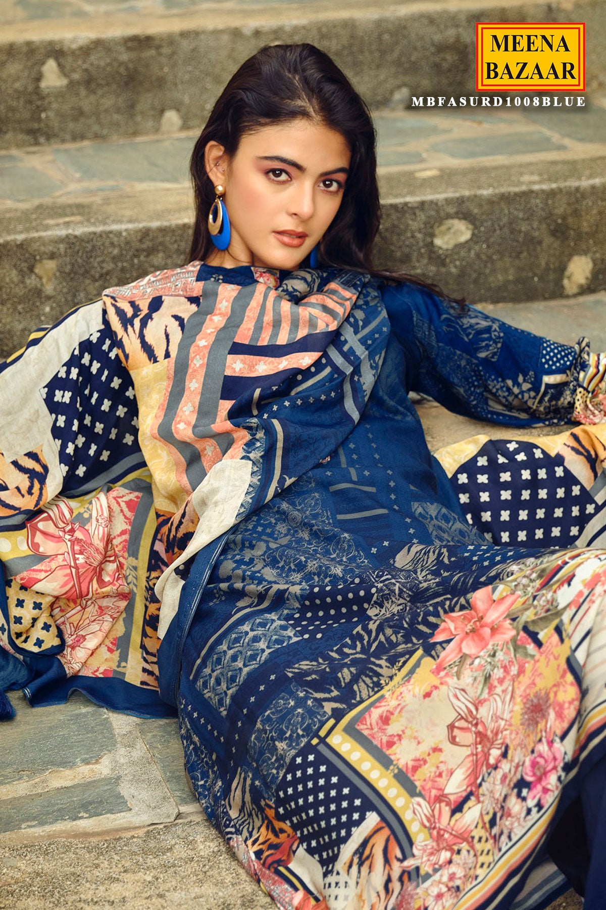 Blue Pashmina Printed Suit