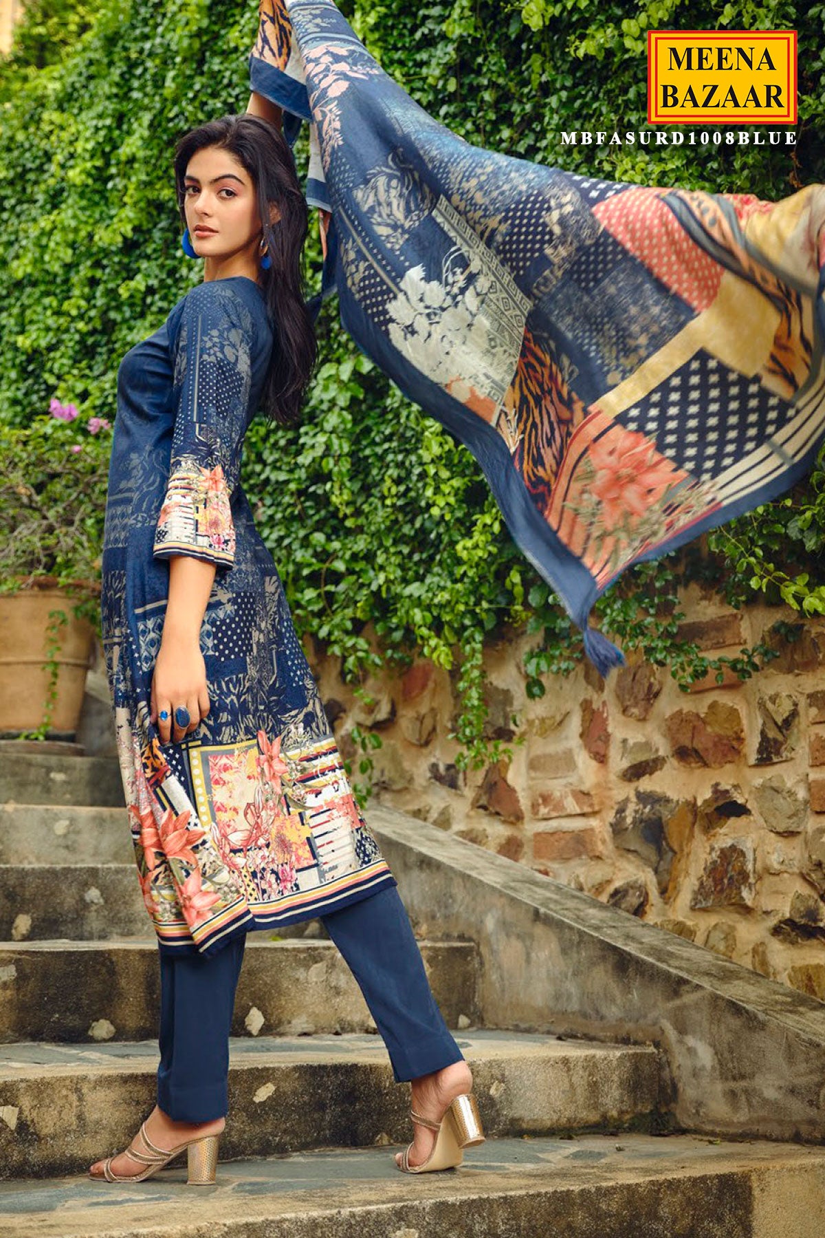 Blue Pashmina Printed Suit