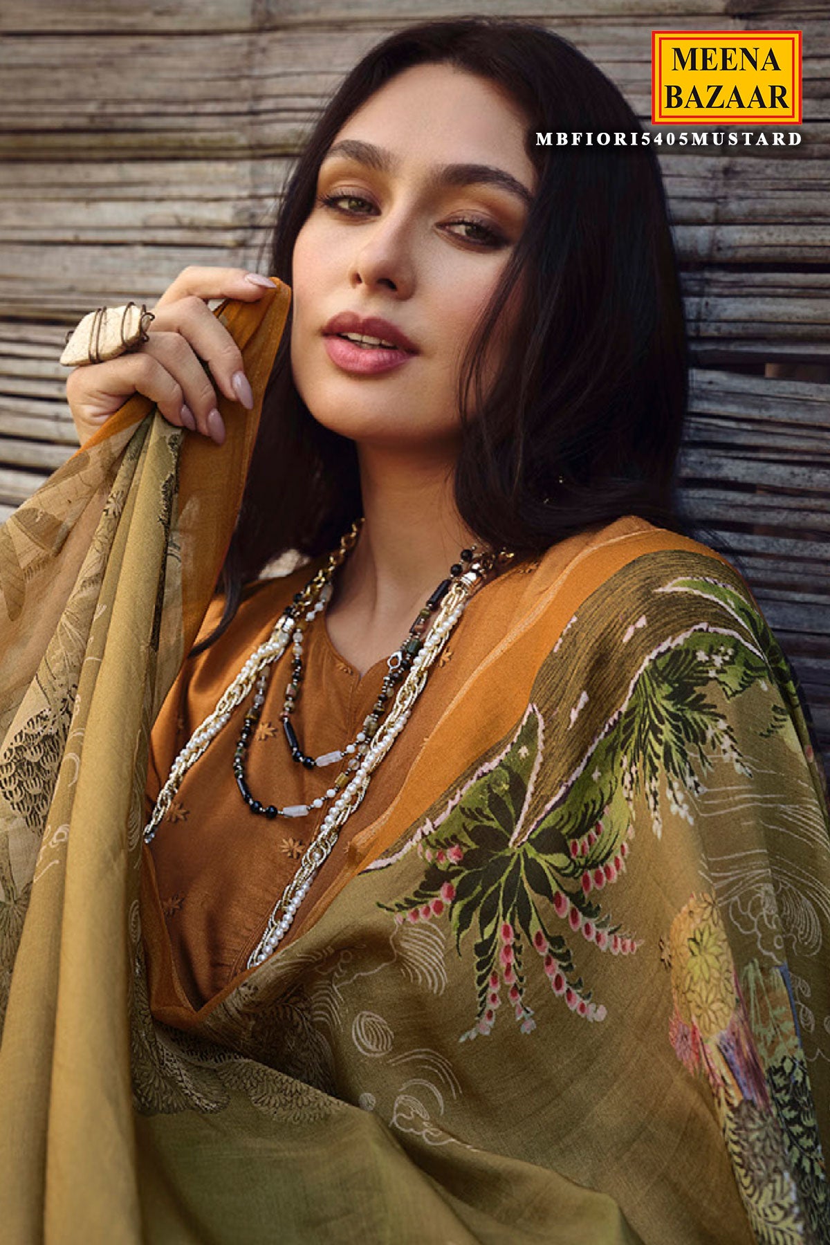 Bronze Brown Muslin Silk Digital Printed Embroidered Unstitched Suit