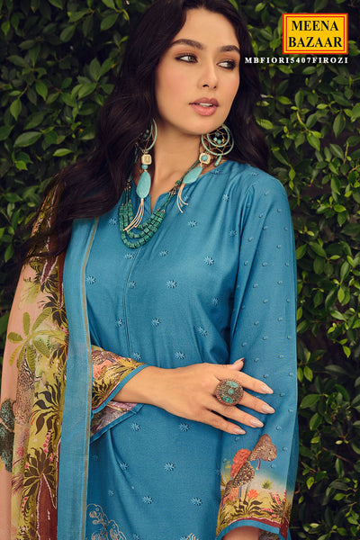 Firozi Muslin Silk Digital Printed Embroidered Unstitched Suit