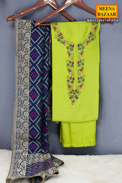 Parrot Green Modal Silk Thread Embroidered Unstitched Suit