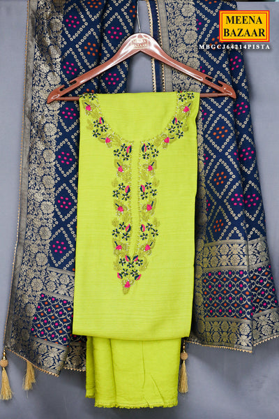 Parrot Green Modal Silk Thread Embroidered Unstitched Suit