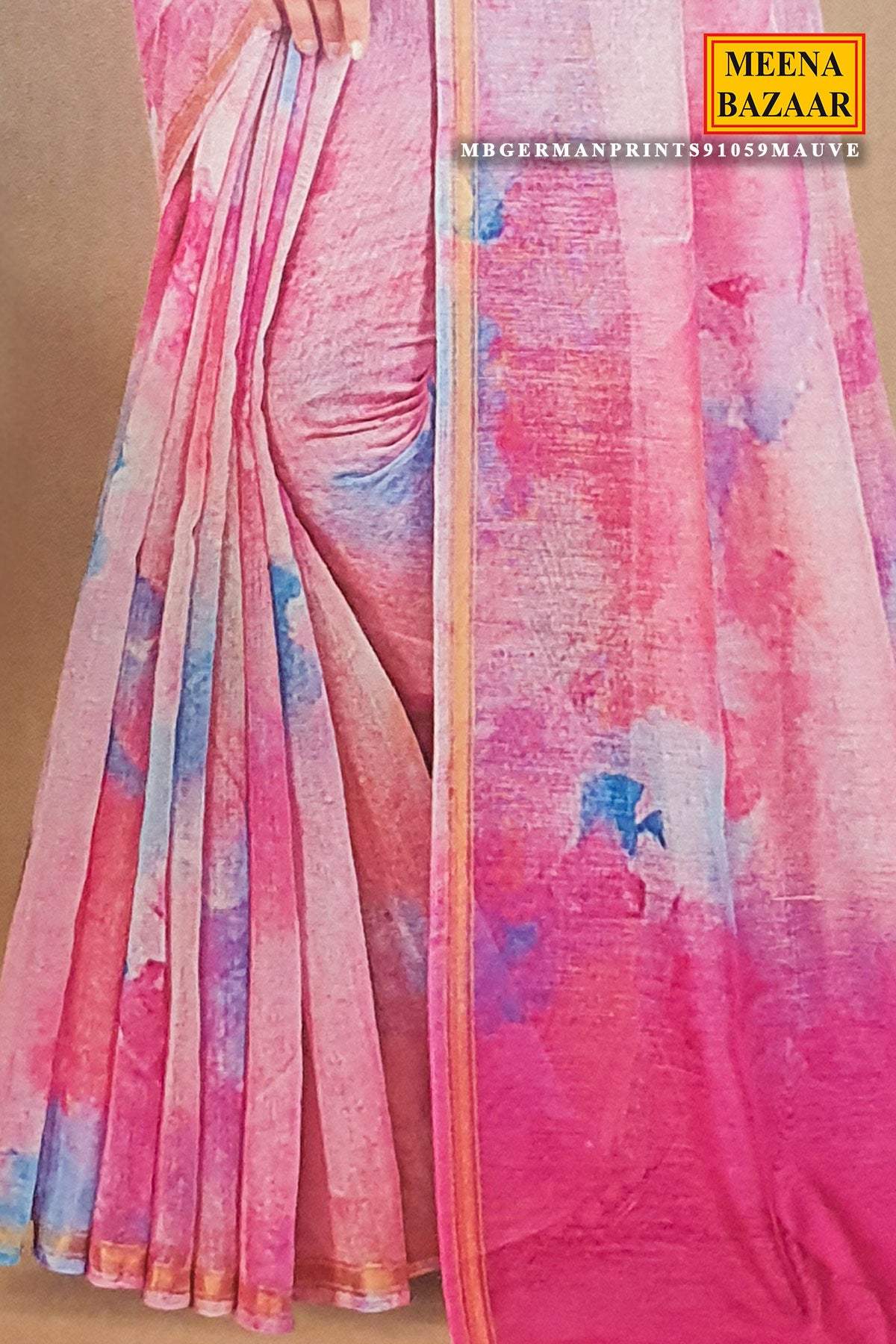 Mauve Cotton Abstract Printed Saree with Tassels