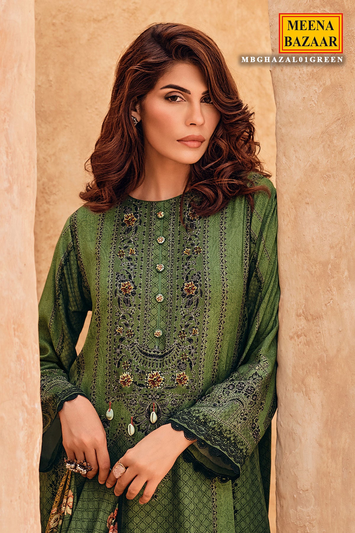 Green Viscose Muslin Printed Unstitched Suit Set