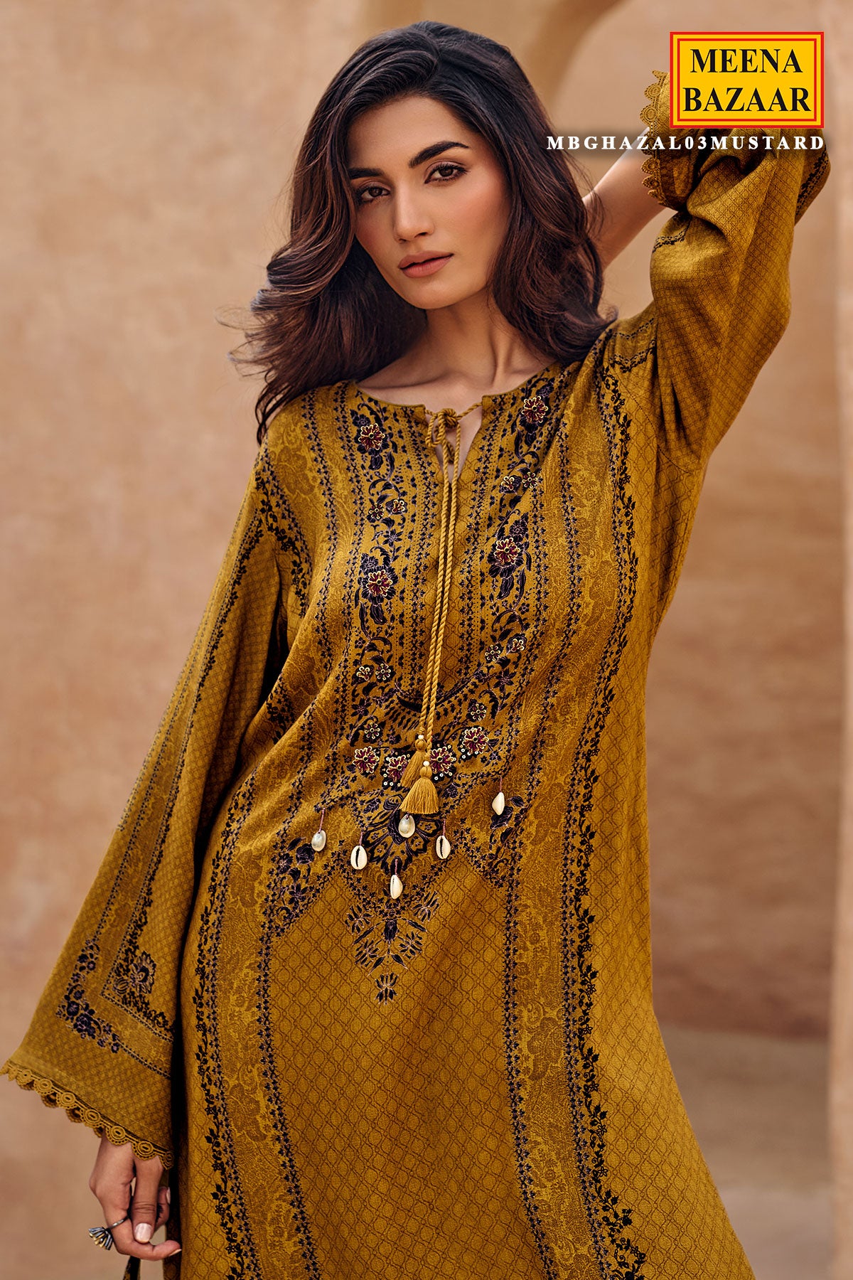 Mustard Viscose Muslin Printed Unstitched Suit Set