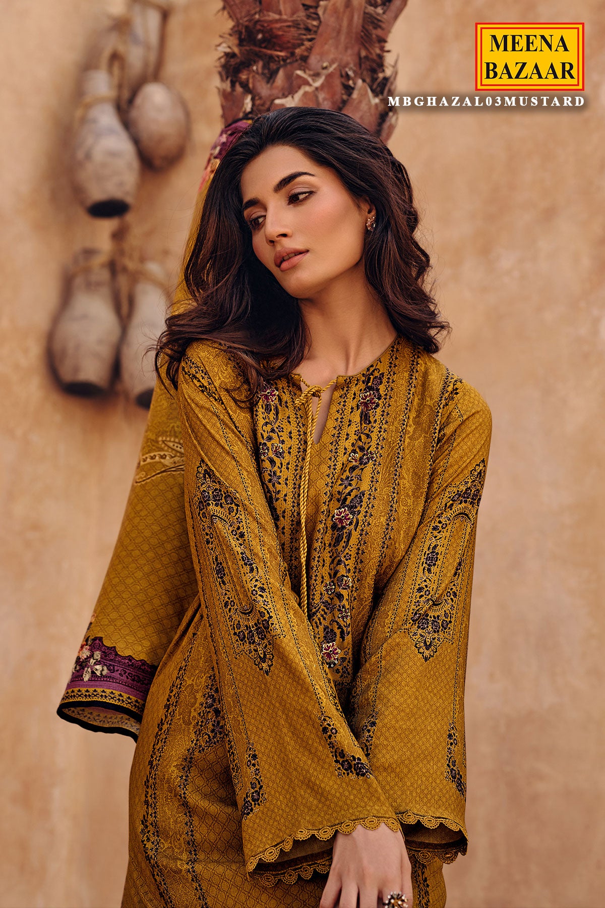 Mustard Viscose Muslin Printed Unstitched Suit Set