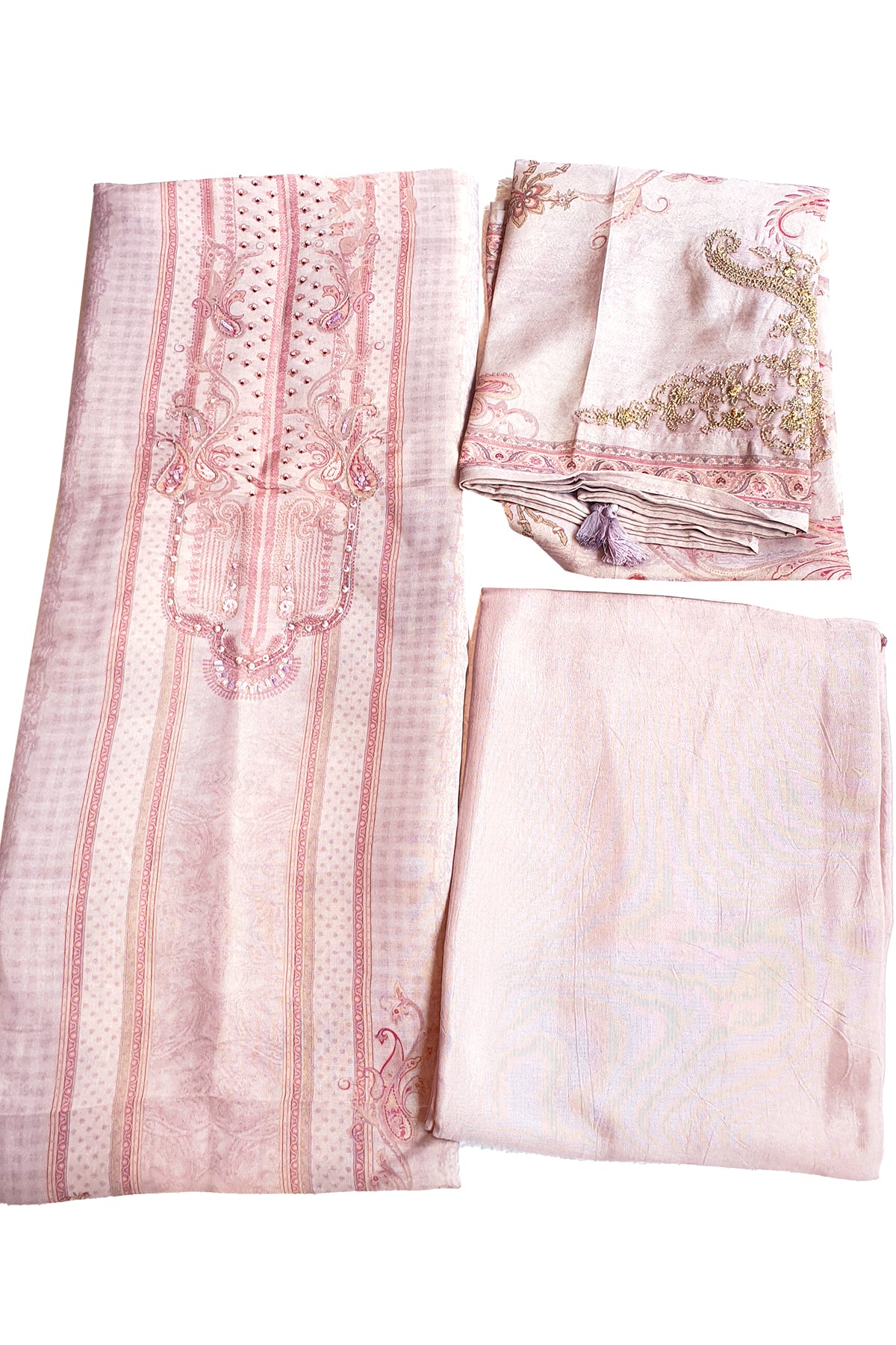 Mauve Tissue Sequin and Zari Embroidered Unstitched Suit Set