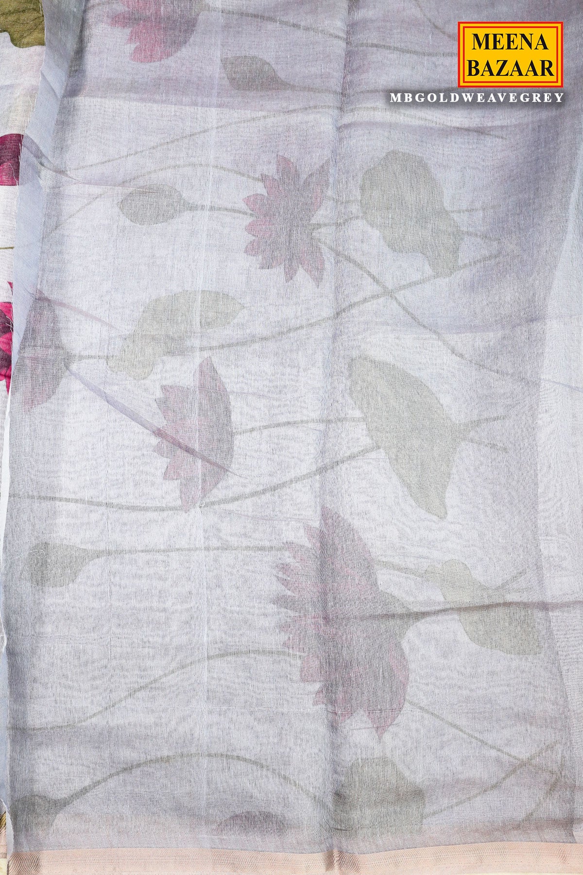 Grey Cotton Floral Printed With Zari Woven Saree