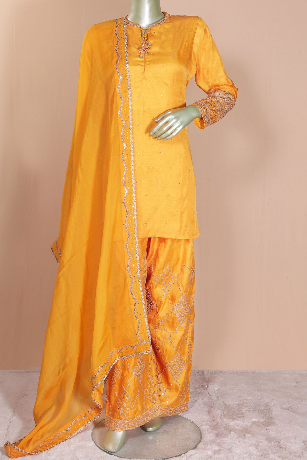 Mustard Silk Ready Made Suit with Embroidery