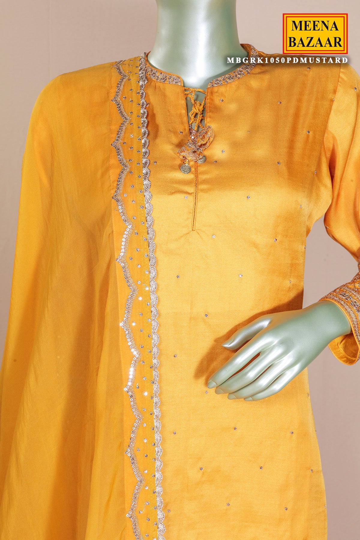 Mustard Silk Ready Made Suit with Embroidery