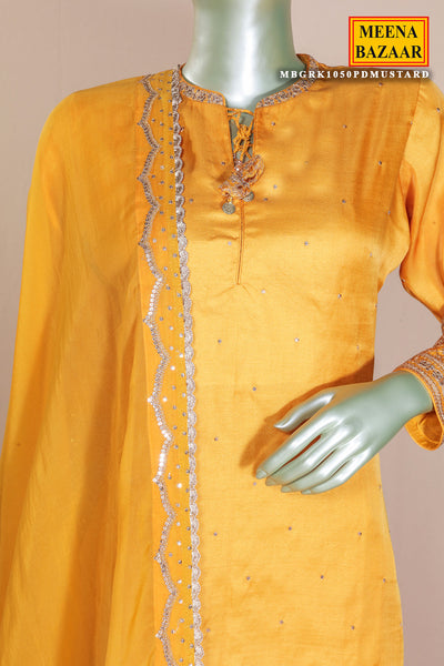 Mustard Silk Ready Made Suit with Embroidery