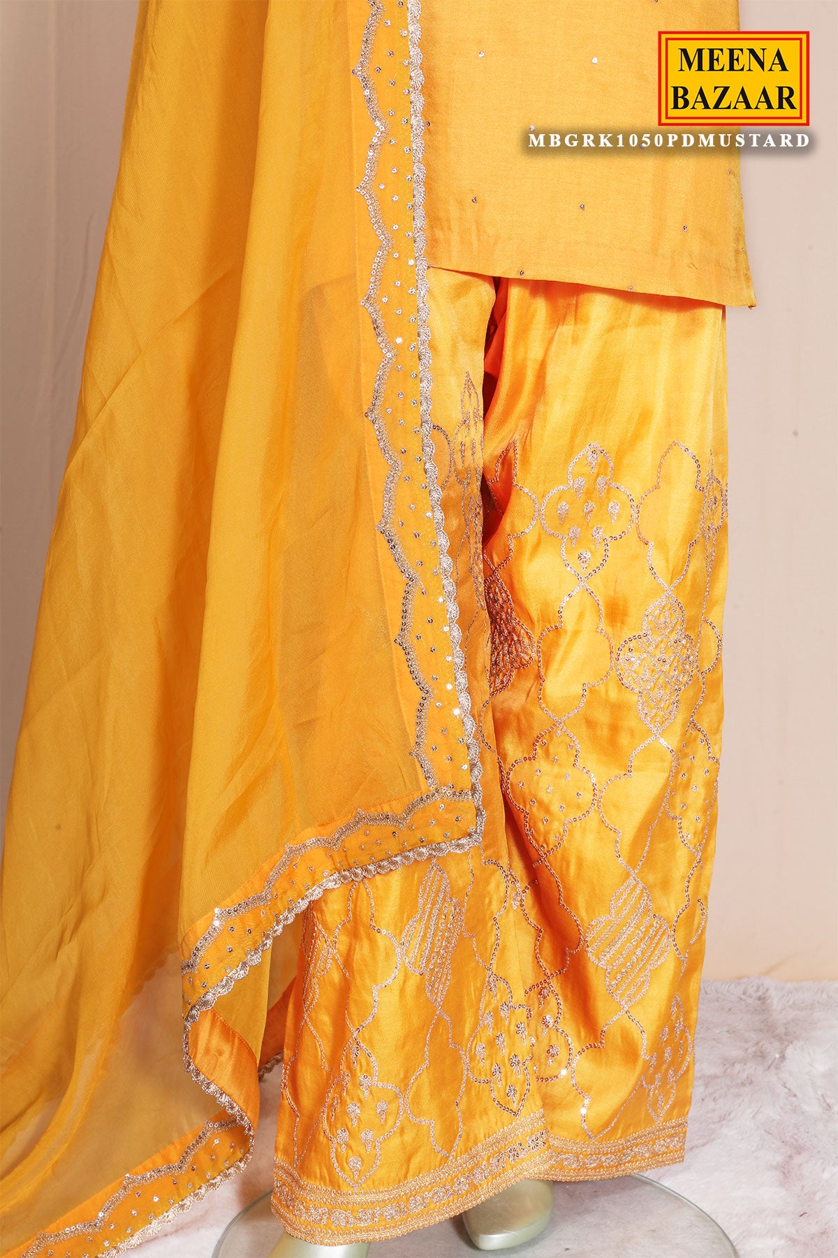 Mustard Silk Ready Made Suit with Embroidery
